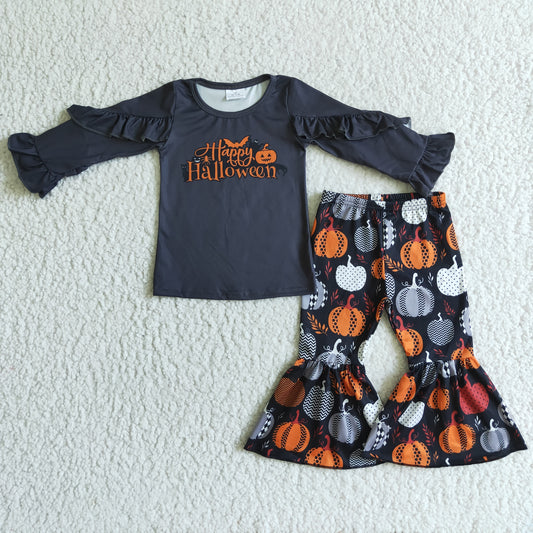 GLP0178 Happy Halloween Black Pumpkin Girls Set