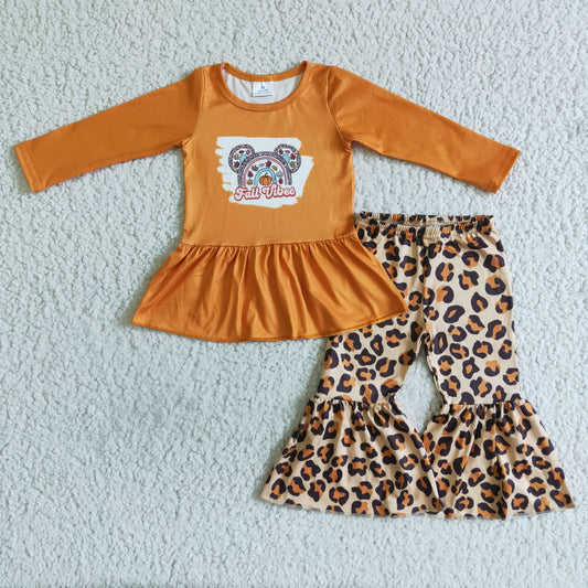 GLP0115 Orange Cartoon Fall Vibes Leopard Print Girls Set