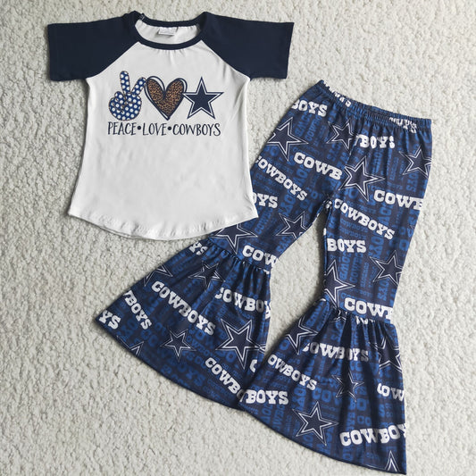 Short Raglan Sleeve Cowboys  Bell-Bottom Pants Kids Clothing