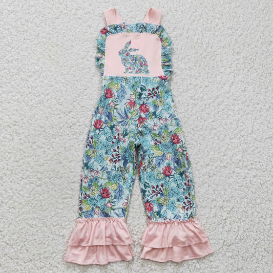 SR0164 Easter Bunny Flower Blue & Pink Kids Overalls