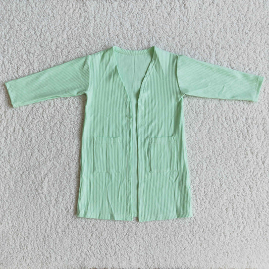 Green Long Sleeve 2 Pockets Cardigan