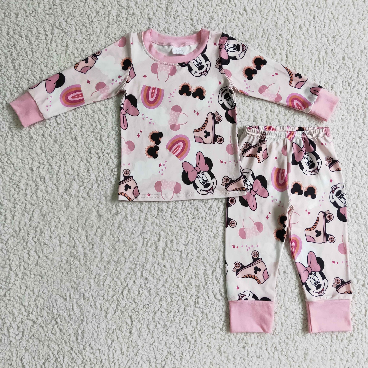 GLP0348 Pink Cartoon Rainbow & Skates Girls Pajamas