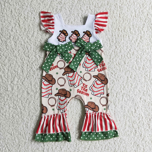 SR0100 Christmas Tree Cake Embroidery Kids Romper