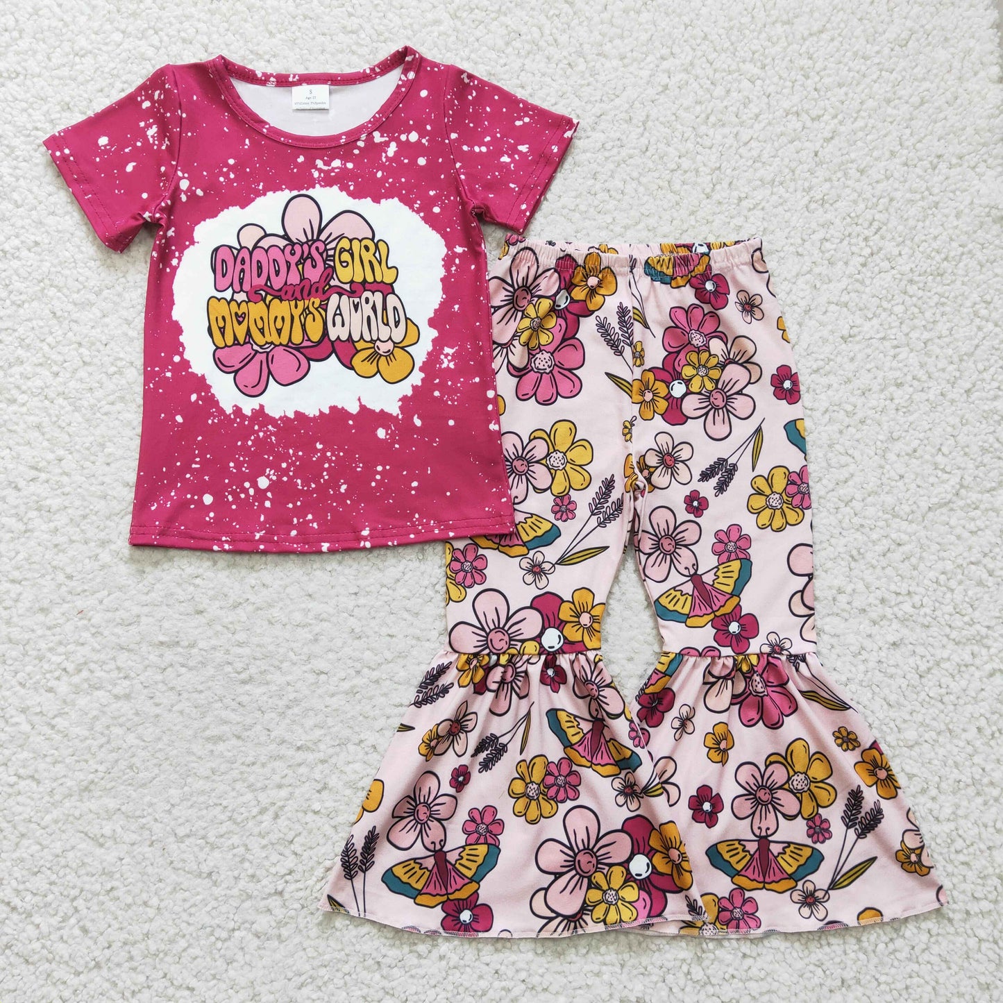 GSPO0414 Hot Pink Daddy's Girl And Mommy's World Flower Kids Outfits
