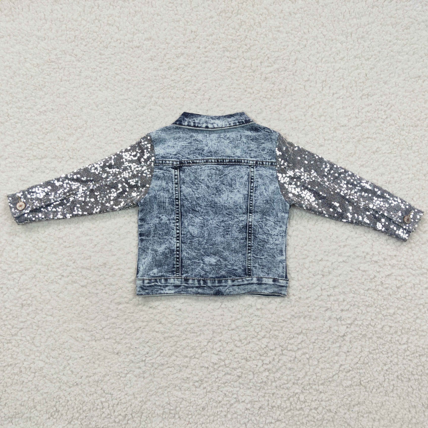 GT0148 Silver Sequin Long Sleeve Denim Jacket