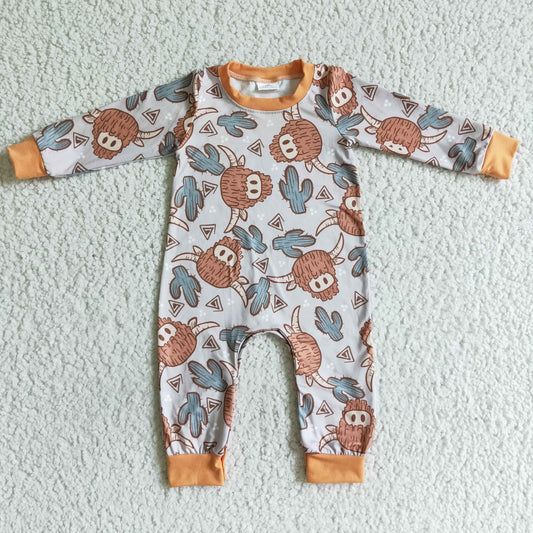 LR0059 Adorable baby Highland Cow Romper