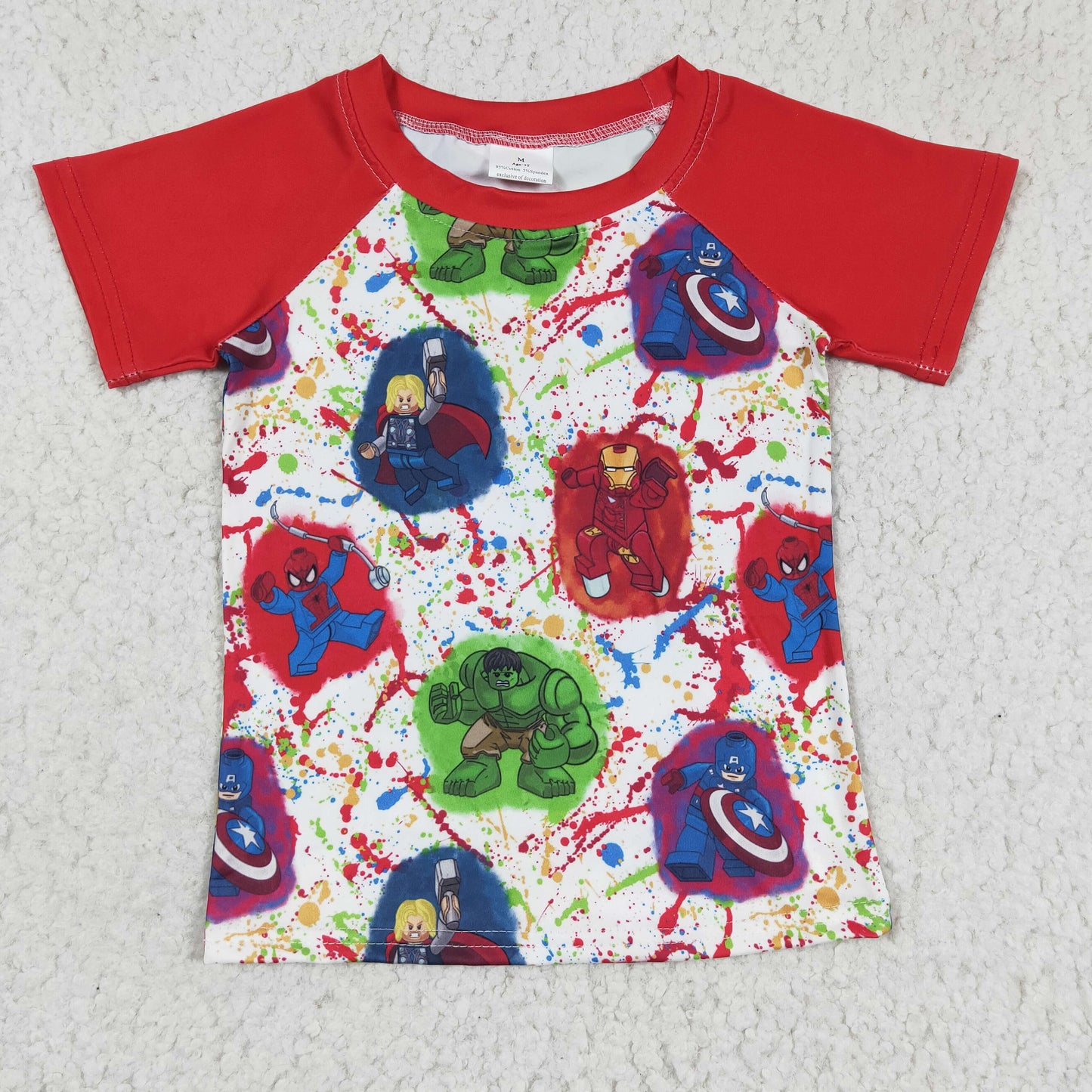 BT0139 Cartoon Boys Kids Hero Red Shirts Top