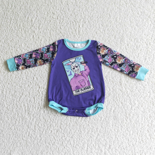 LR0080 Purple Halloween Cartoon Baby Bummies Romper