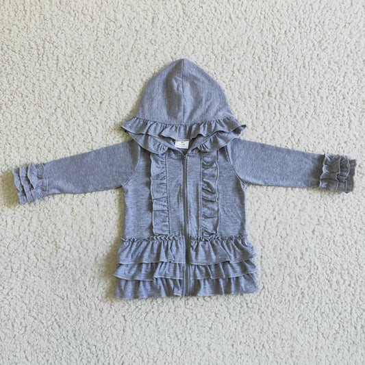 GT0015 Grey Cotton Ruffles Baby Cardigan Coat