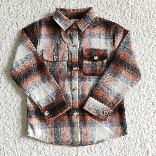 BT0116 Brown Plaid Print Boys Shirts Top