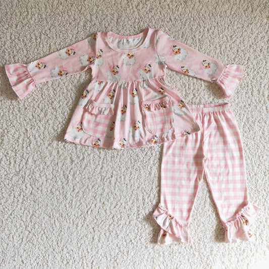 GLP0298 Pink Christmas Santa Striped Print Girls Outfits