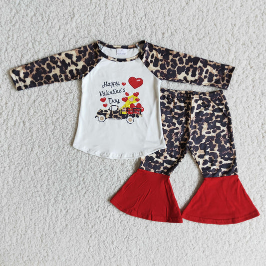 Happy Valentine Leopard Print Girls Outfits