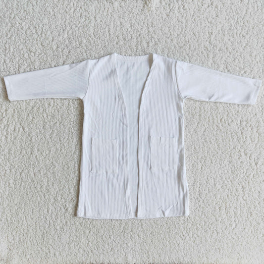 White Long Sleeve 2 Pockets Cardigan