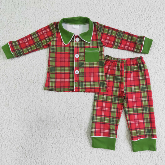BLP0049 Christmas Plaid Print Boys Pajamas