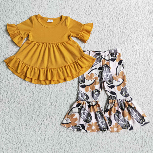 GSPO0104 Yellow Western Hi Low Baby Girls Set