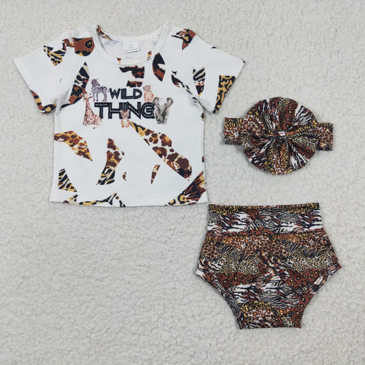 GBO0096 Wild Thing Animal Leopard Print With Bow Girls Bummies Set