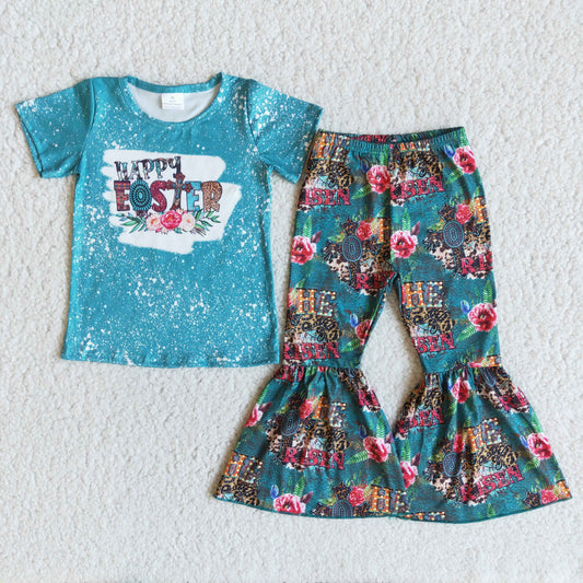 Happy Easter Navy Short Sleeve Girls Outfits