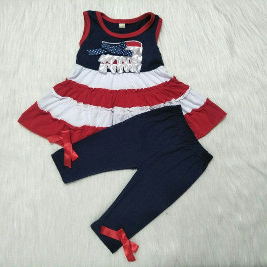 4th Of July Sleeveless Girls Navy Outfits