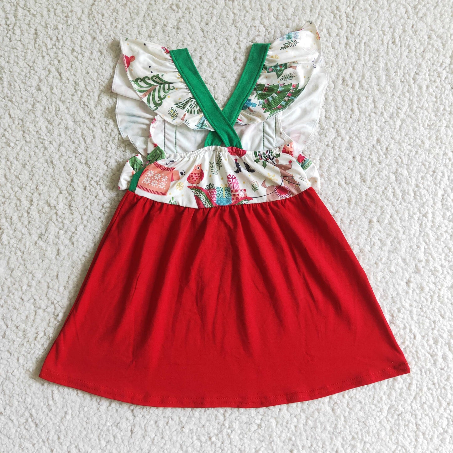 GSD0142 Christmas Flutter Sleeve Red Girls Dress