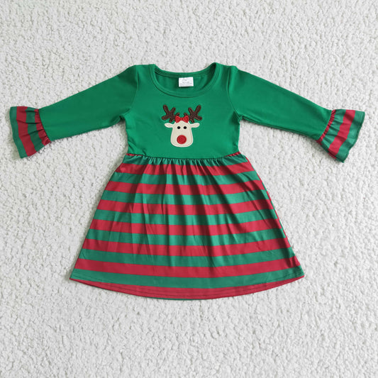 GLD0014 Christmas Deer Embroidery Dress