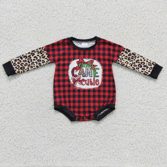 LR0214 Candy Cane Cutie Christmas Plaid Print Bummies Romper
