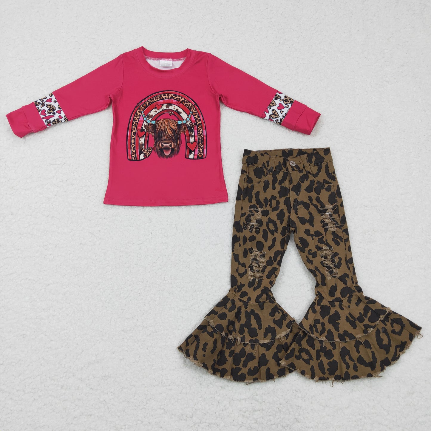 GLP0400 Hot Pink Highland Heifer Leopard Denim Jeans Set