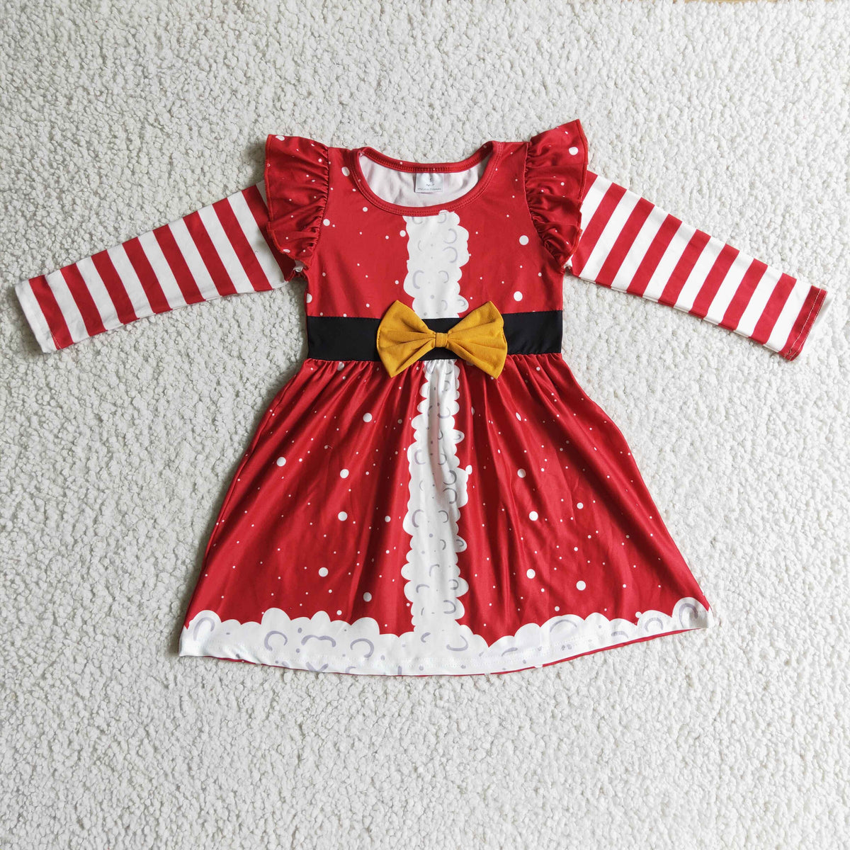 GLD0146 Christmas Red Bow Snowman Long Sleeve Girls Dress