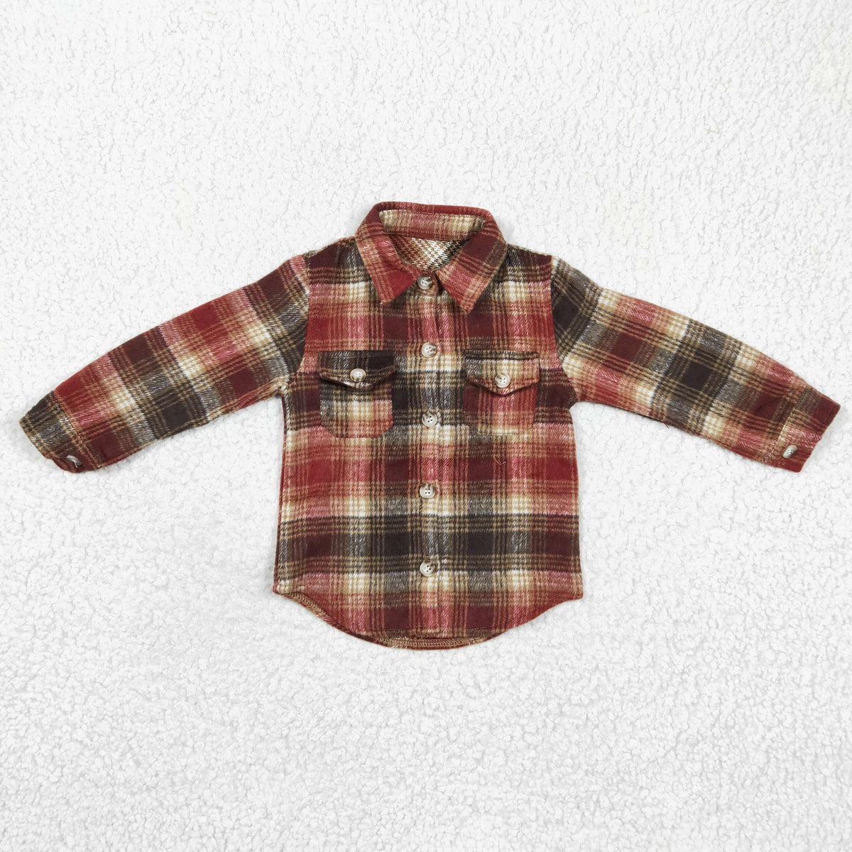 BT0191 Brown Plaid Print 2 Pockets Boys Shirts Top