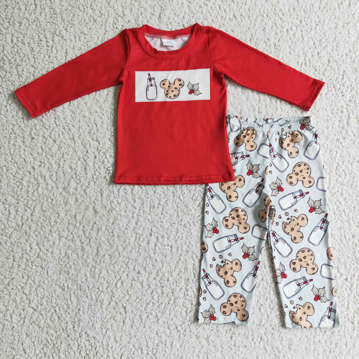 BLP0123 Christmas Milk Cookie Holly Berry Red Long Sleeve Pants Boys Set