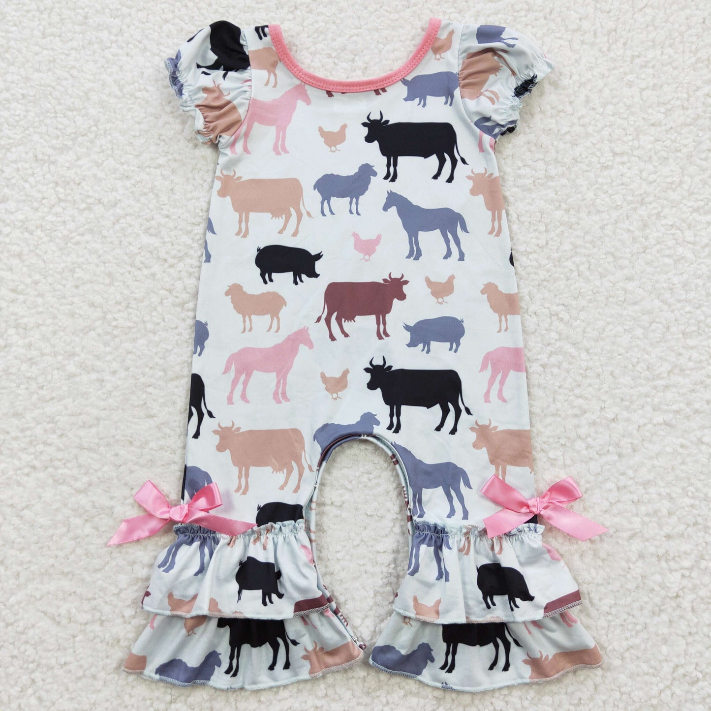 SR0328 Farm Cow & Horse Animals Baby Kids Romper