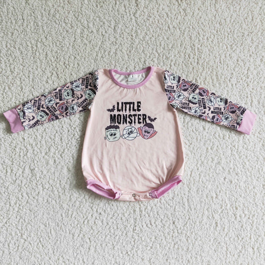 LR0101 Monster Halloween Pink Bummies Romper