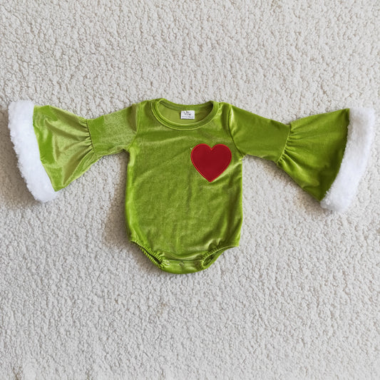 6 A4-4 Green Velvet Embroidery Romper