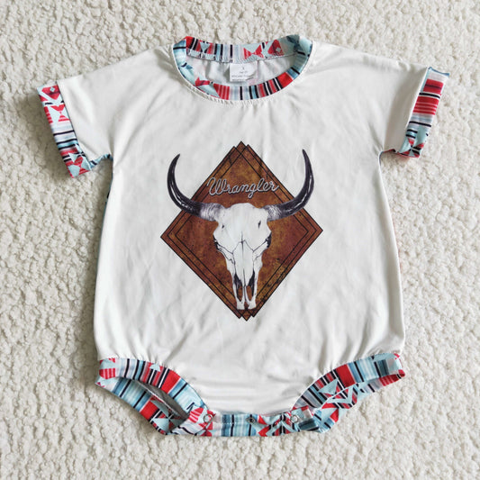 USA SHOP SR0096 Cow Skull Aztec Short Sleeve Bummies Romper