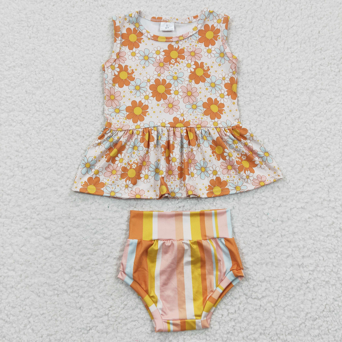 GBO0106 Flower Tunic Dress Striped Print Bummies Set