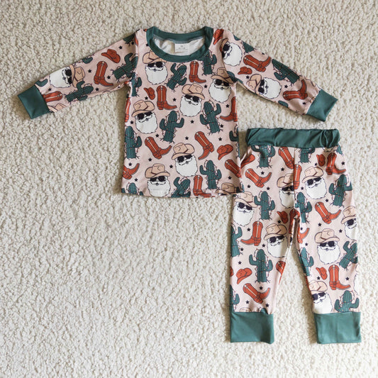 BLP0115 Western Christmas Green Cactus Boys Pajamas