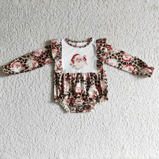 LR0202 Christmas Santa Leopard Print Bummies Romper