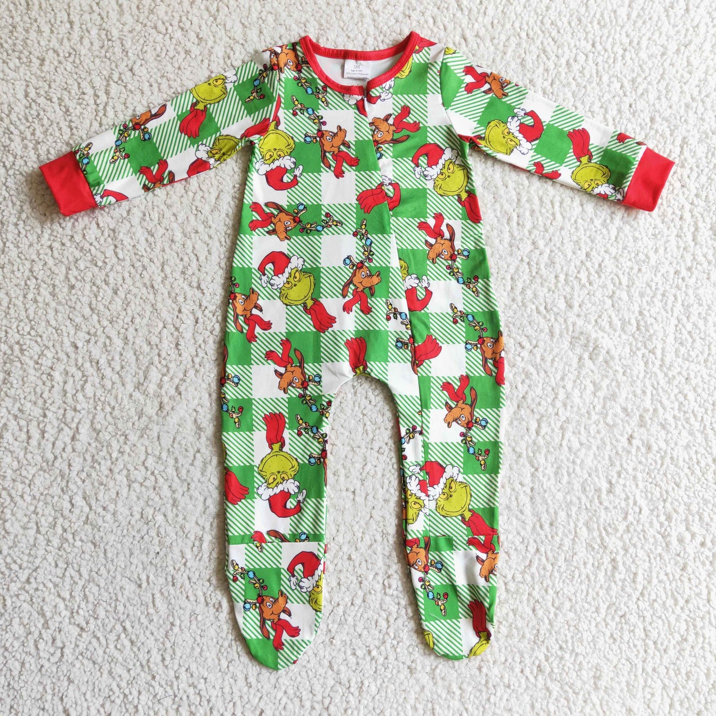 LR0194 Christmas Green Boys Zip Romper