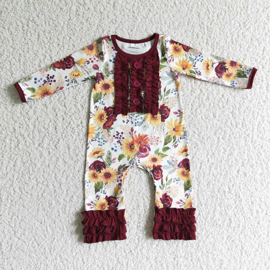 LR0009 Floral Print Long Sleeve Romper