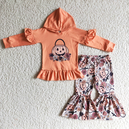 GLP0213 Halloween Pumpkin Hoodie Top Girls Set