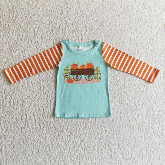 BT0030 Fall Pumpkin Striped Print Kids Shirts Top