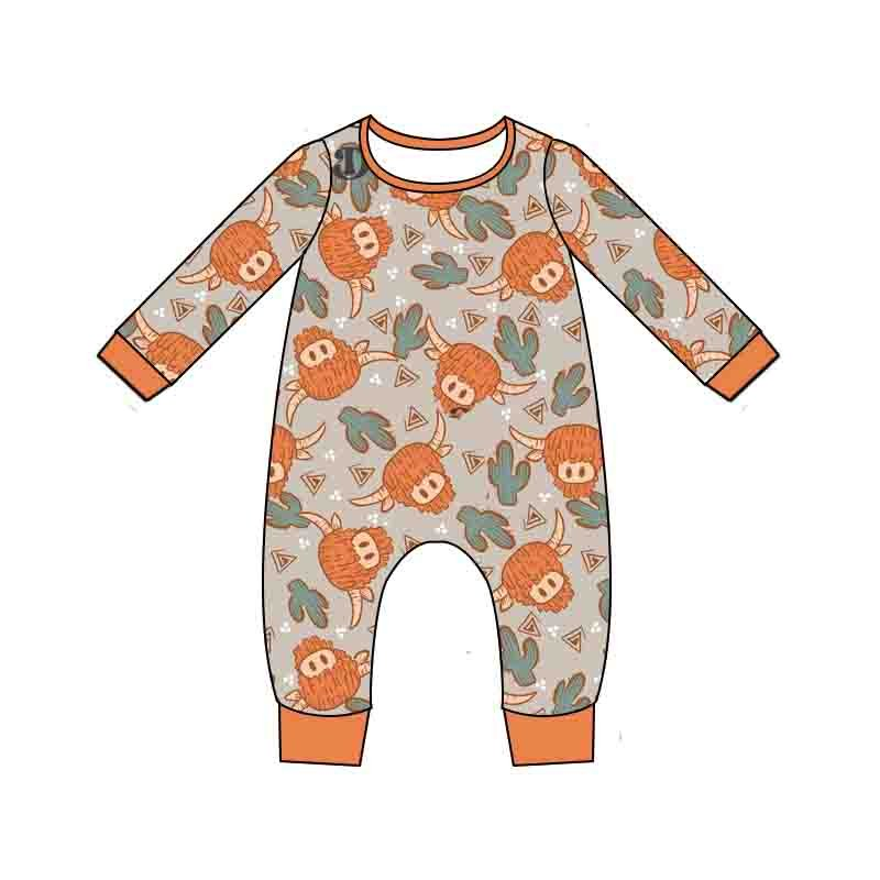 LR0059 Adorable baby Highland Cow Romper