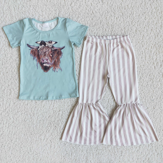 Toddler Heifer Short Sleeve Striped Print Kids Set