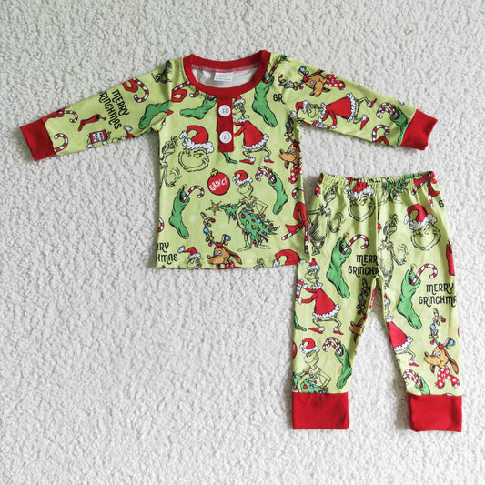 BLP0073 Christmas Green Cartoon Boys Pajamas