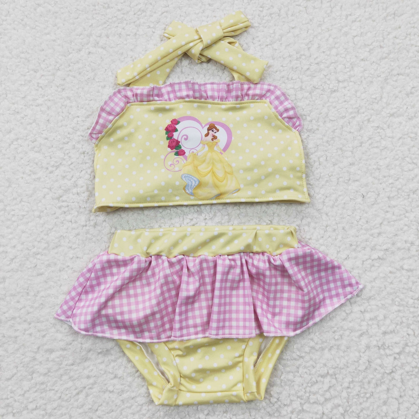 S0055 Yellow Princess Kids Cartoon Bathing Suits Swimsuits