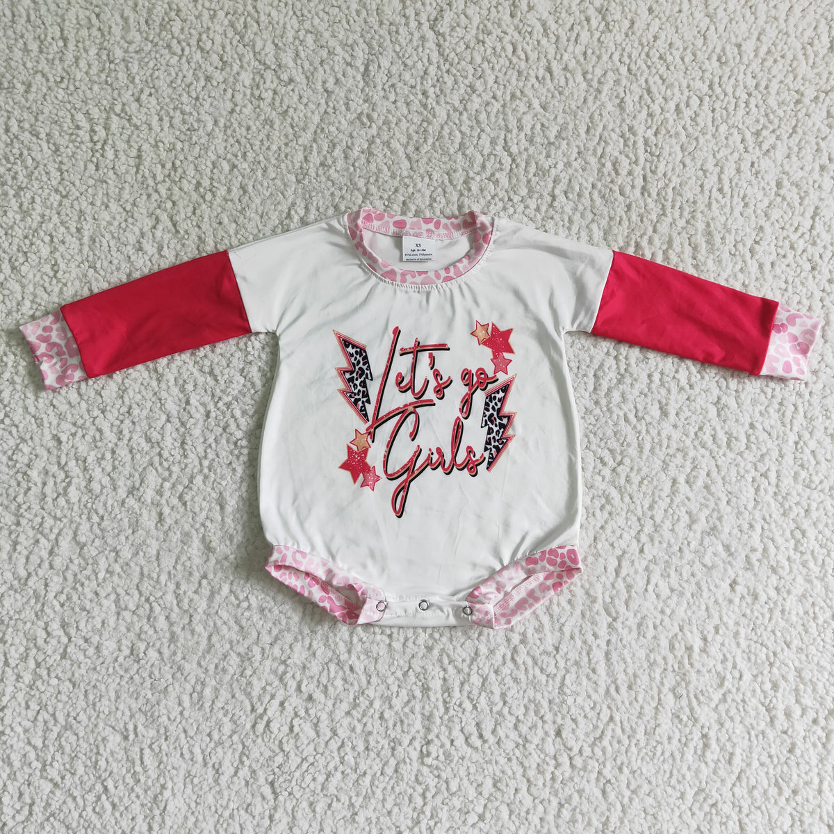 LR0149 Fall Pink Let's Go Girls Flash Long Sleeve Girls Romper