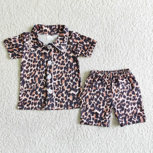 B14-25 Short Sleeve Summer Girls Leopard Print Pajamas