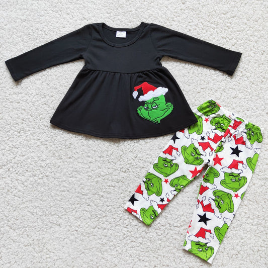 Christmas Fashion Embroidery Cotton Casual Top Match Pants Outfits