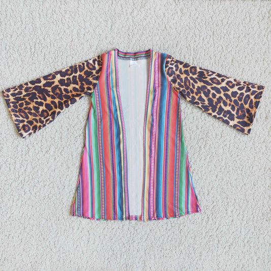 Baby Girls Striped Print Leopard Print Coat Cardigan