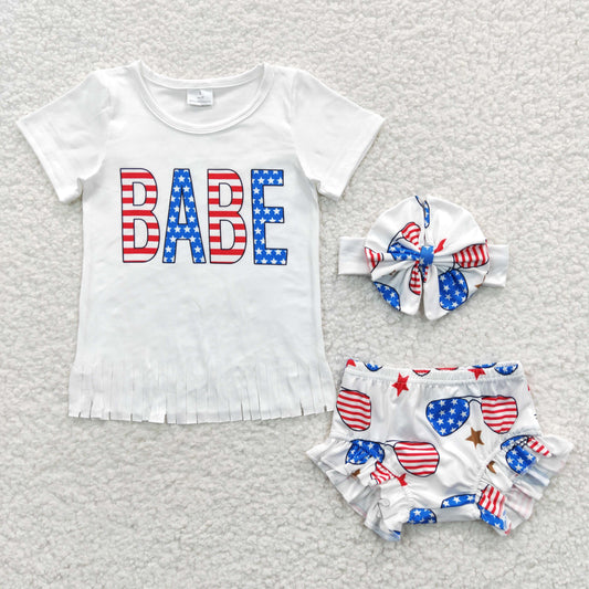 GBO0127 Babe 4th Of July With Bow Girls Bummies Set