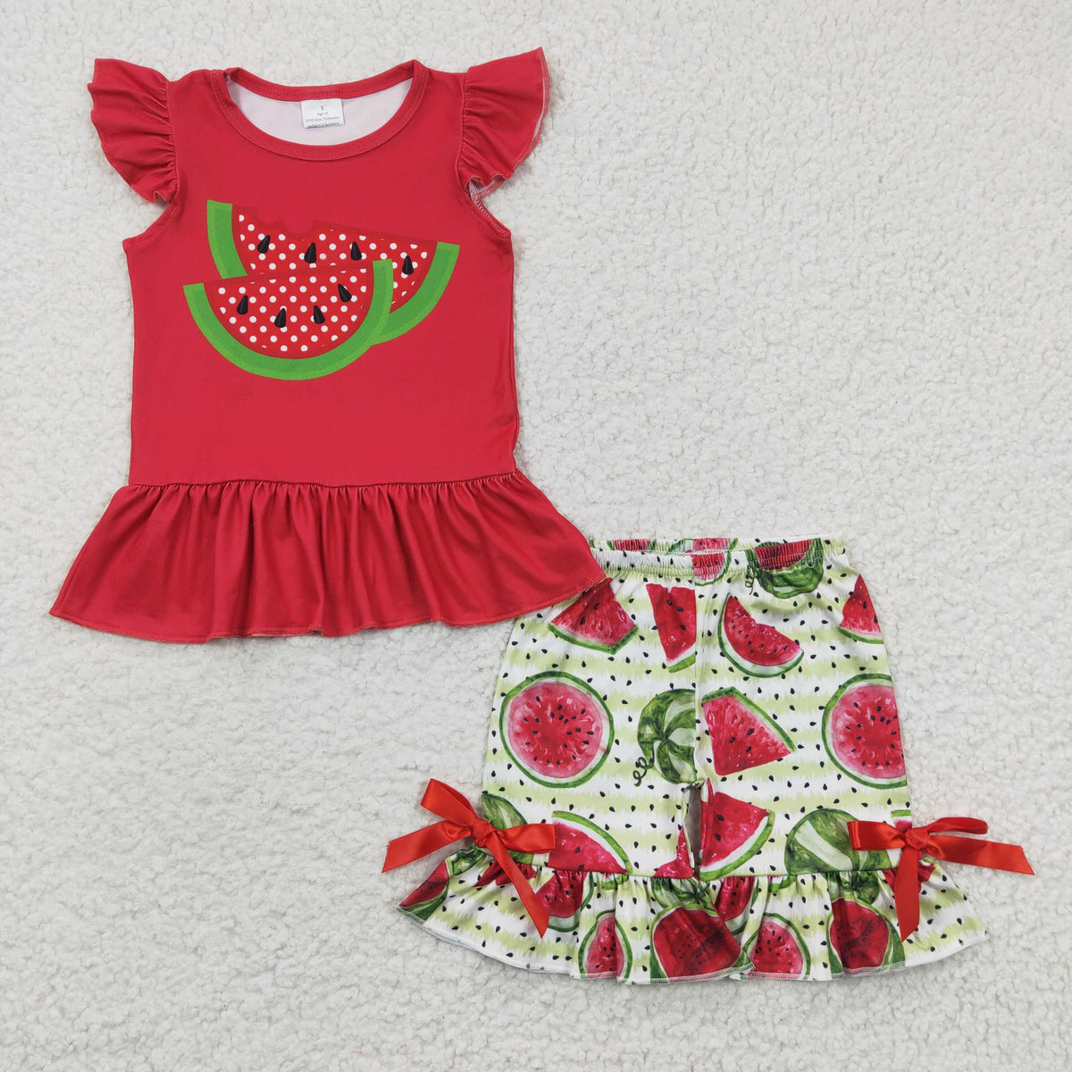 GSSO0191 Red Flutter Sleeve Watermelon Summer Baby Girls Set